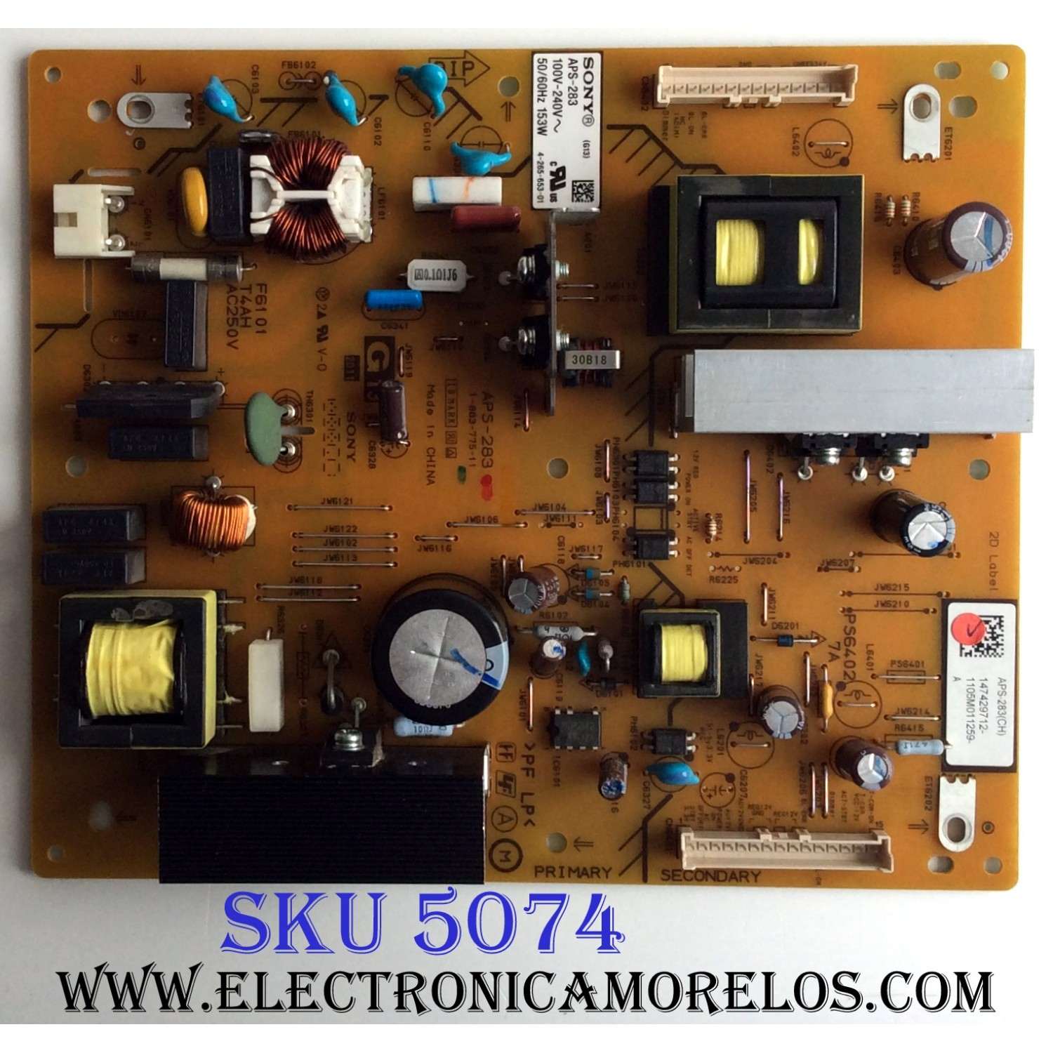 FUENTE DE PODER / SONY 1-474-297-12 / APS-283 / 1-883-775-11 / 147429712 / APS-283(CH) / PARTE SUSTITUTA 1-474-297-22 / PANEL LC320WXN (SC)(B1) / MODELOS KDL-32BX321 / KDL-32BX320 / KDL-32BX420 / KDL-32BX421